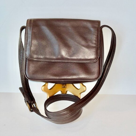 Vintage Talbots Chocolate Brown Leather Shoulder Bag NWOT - Picture 1 of 15